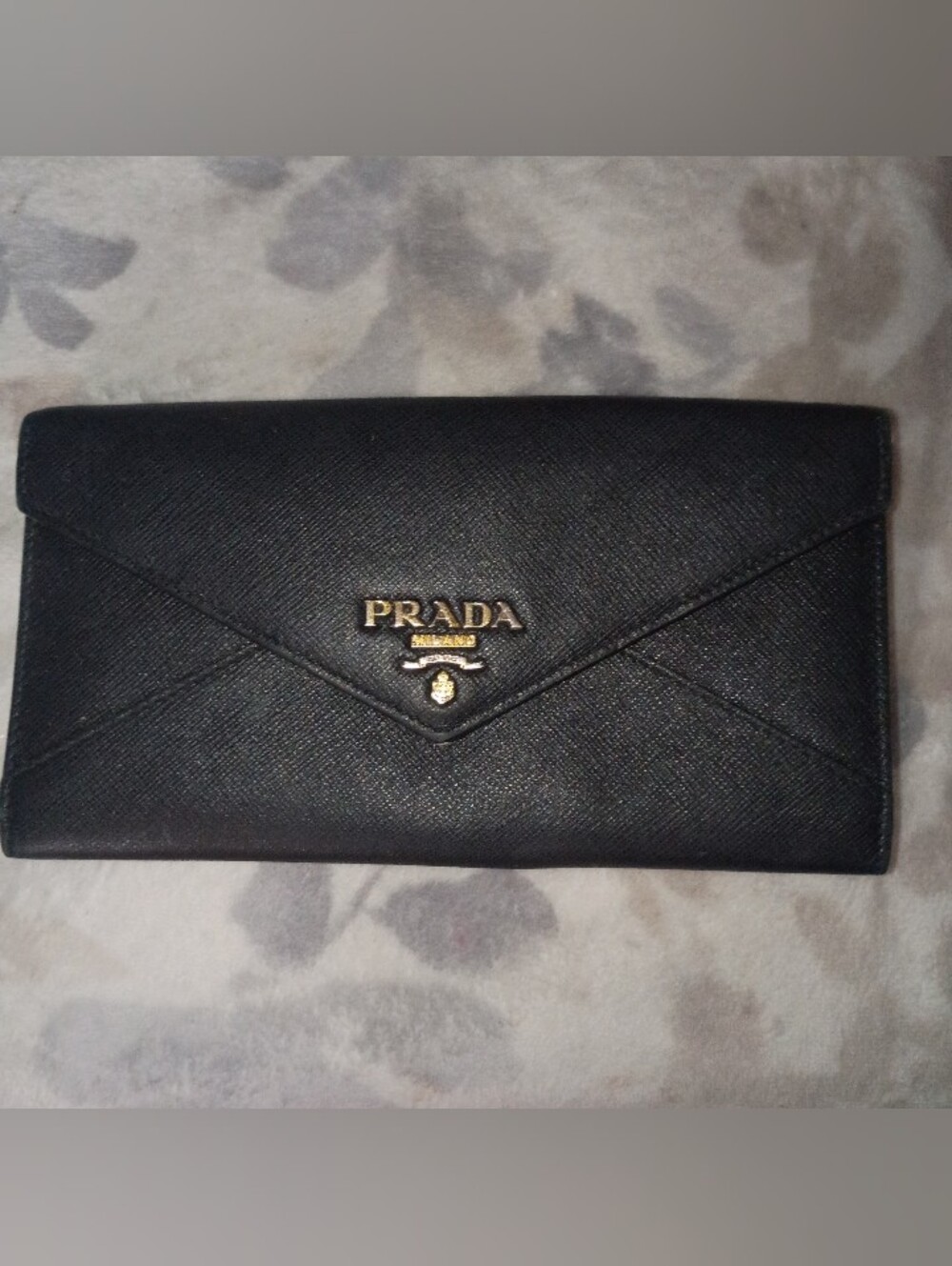 Prada Black Saffiano Leather Envelope Chain Wallet